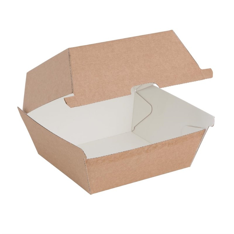 Petites bo&icirc;tes hamburger compostables kraft Fiesta Compostable 105mm (lot de 200)