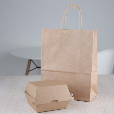 Petites bo&icirc;tes hamburger compostables kraft Fiesta Compostable 105mm (lot de 200)