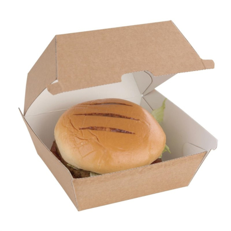 Petites bo&icirc;tes hamburger compostables kraft Fiesta Compostable 105mm (lot de 200)