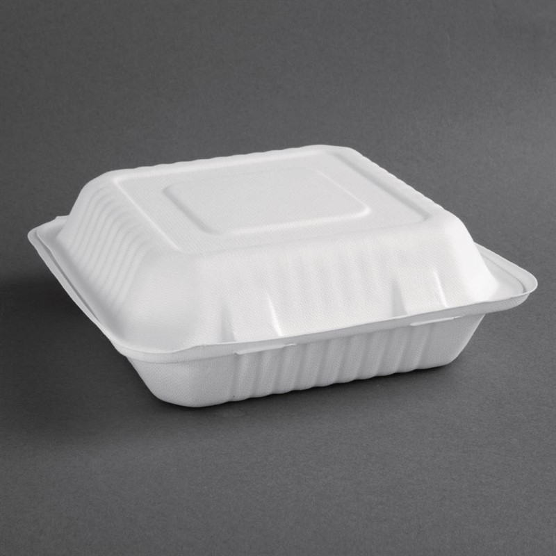 Bo&icirc;tes avec couvercle &agrave; charni&egrave;re compostables en bagasse Fiesta Compostable 236mm (lot de 200)