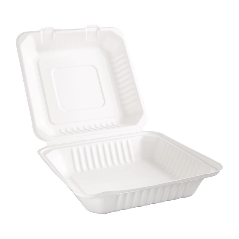 Bo&icirc;tes avec couvercle &agrave; charni&egrave;re compostables en bagasse Fiesta Compostable 236mm (lot de 200)
