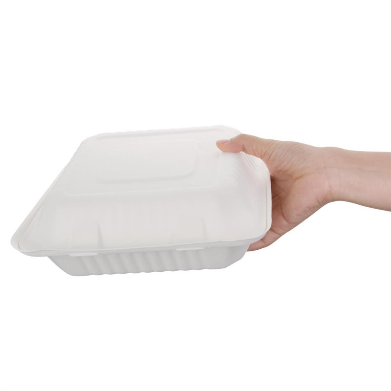 Bo&icirc;tes avec couvercle &agrave; charni&egrave;re compostables en bagasse Fiesta Compostable 236mm (lot de 200)