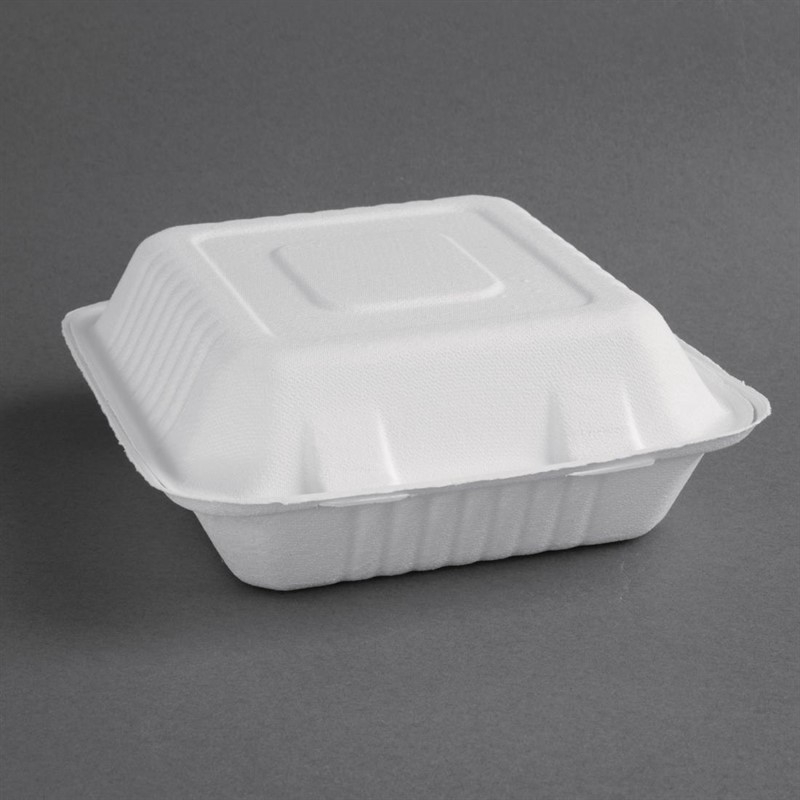 Bo&icirc;tes avec couvercle &agrave; charni&egrave;re compostables en bagasse Fiesta Compostable 223mm (lot de 200)