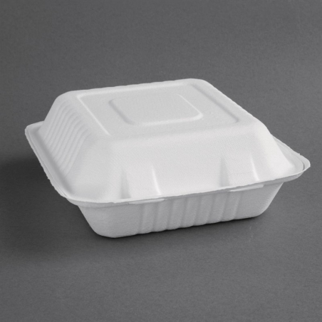Bo&icirc;tes avec couvercle &agrave; charni&egrave;re compostables en bagasse Fiesta Compostable 223mm (lot de 200)