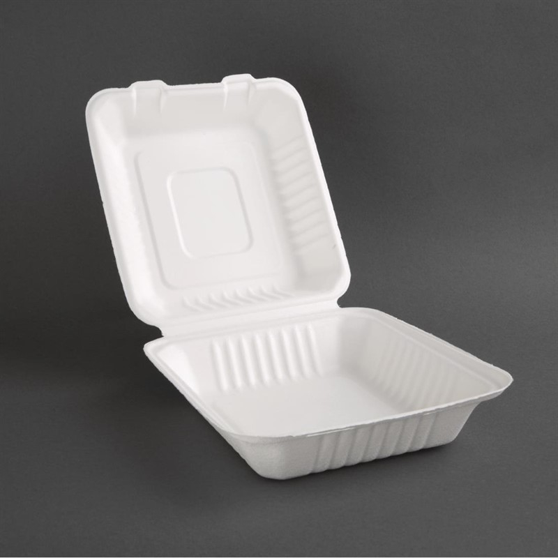 Bo&icirc;tes avec couvercle &agrave; charni&egrave;re compostables en bagasse Fiesta Compostable 223mm (lot de 200)