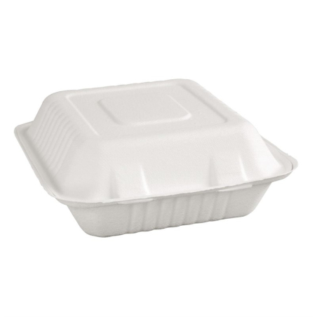 Bo&icirc;tes avec couvercle &agrave; charni&egrave;re compostables en bagasse Fiesta Compostable 223mm (lot de 200)