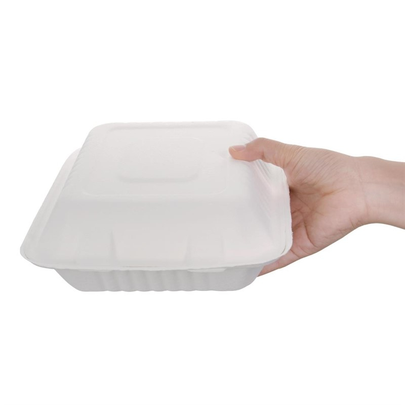 Bo&icirc;tes avec couvercle &agrave; charni&egrave;re compostables en bagasse Fiesta Compostable 223mm (lot de 200)