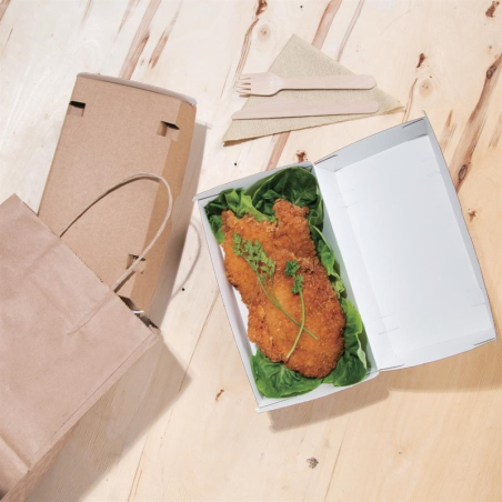 Grandes bo&icirc;tes kraft avec couvercle &agrave; charni&egrave;re compostables Fiesta Compostable 204mm (lot de 100)