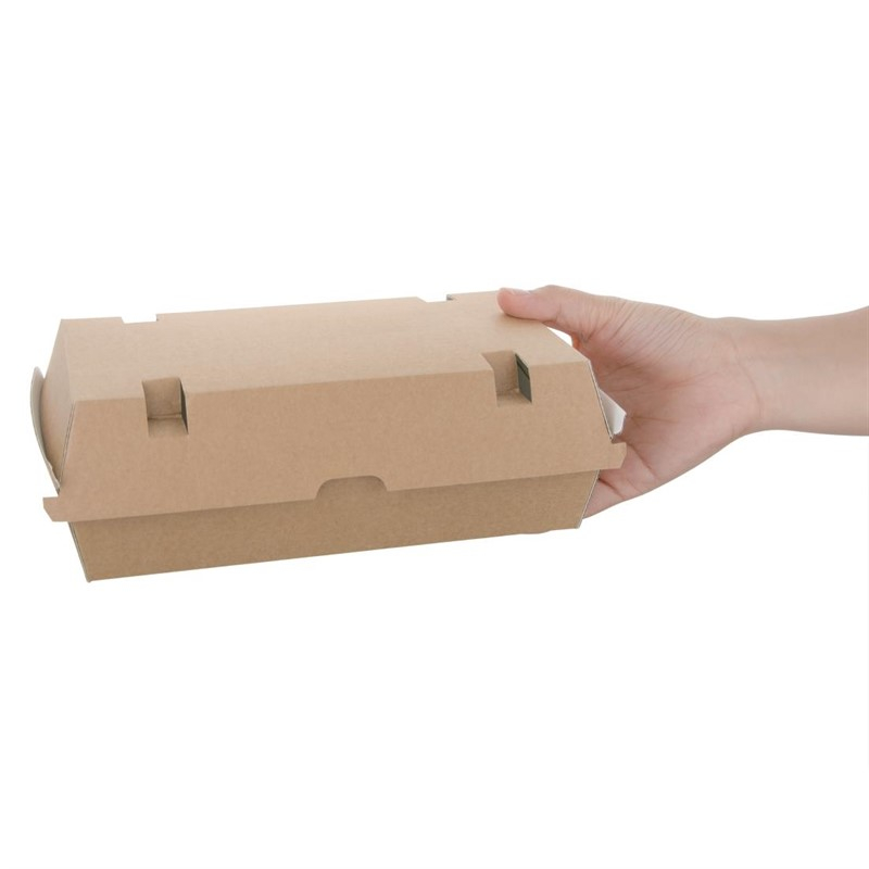 Grandes bo&icirc;tes kraft avec couvercle &agrave; charni&egrave;re compostables Fiesta Compostable 204mm (lot de 100)