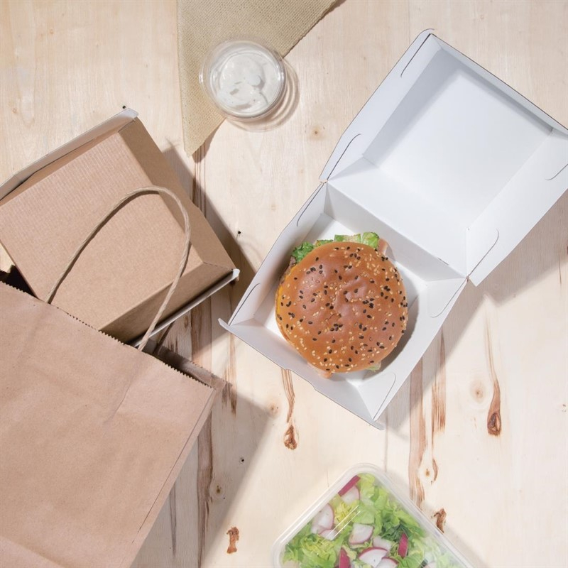 Grandes bo&icirc;tes hamburger compostables kraft Fiesta Compostable 112mm (lot de 150)