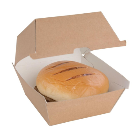 Grandes bo&icirc;tes hamburger compostables kraft Fiesta Compostable 112mm (lot de 150)
