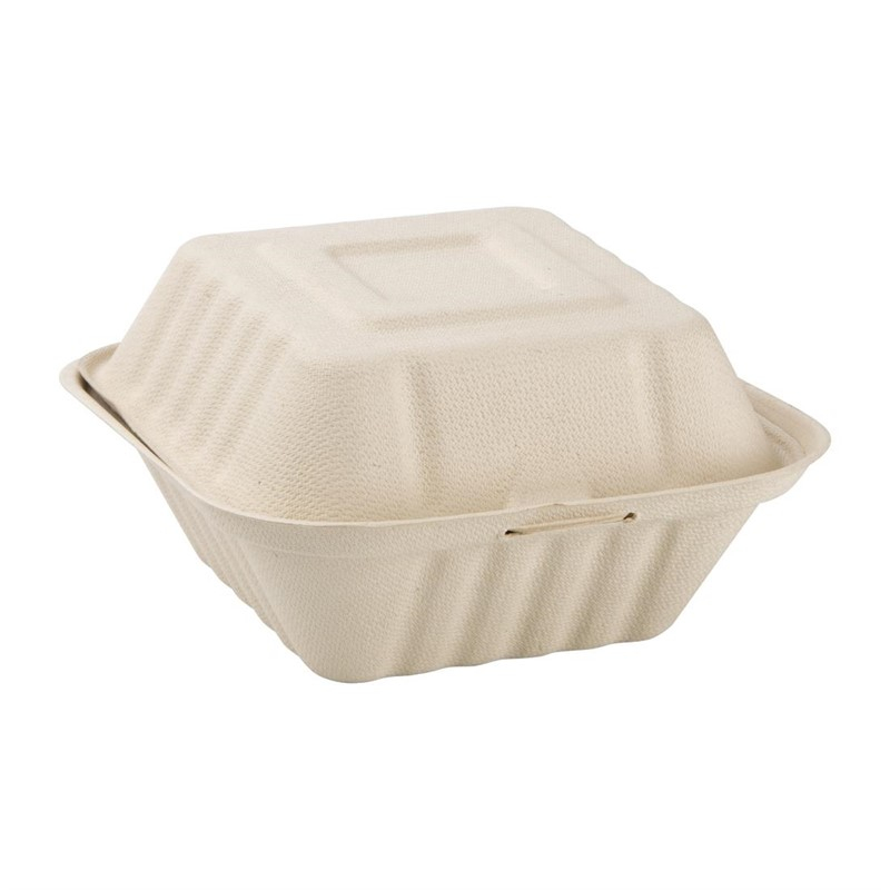 Bo&icirc;tes hamburger compostables en bagasse coloris naturel Fiesta Compostable 152mm (lot de 500)