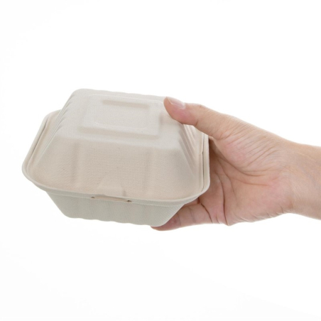 Bo&icirc;tes hamburger compostables en bagasse coloris naturel Fiesta Compostable 152mm (lot de 500)