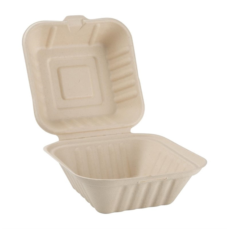 Bo&icirc;tes hamburger compostables en bagasse coloris naturel Fiesta Compostable 152mm (lot de 500)