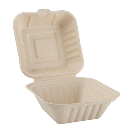 Bo&icirc;tes hamburger compostables en bagasse coloris naturel Fiesta Compostable 152mm (lot de 500)