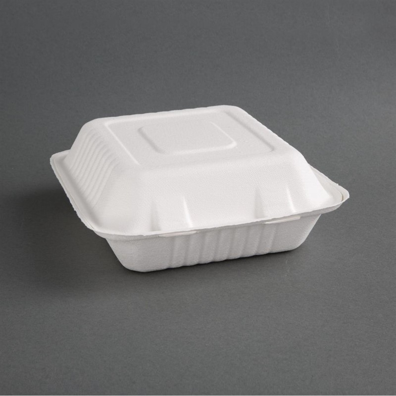 Bo&icirc;tes 3 compartiments avec couvercle &agrave; charni&egrave;re compostables en bagasse Fiesta Compostable 201mm (lot de 200)