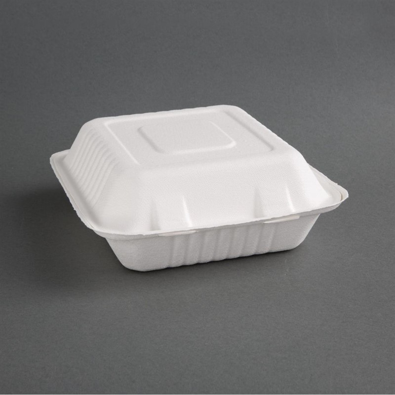 Bo&icirc;tes 3 compartiments avec couvercle &agrave; charni&egrave;re compostables en bagasse Fiesta Compostable 201mm (lot de 200)