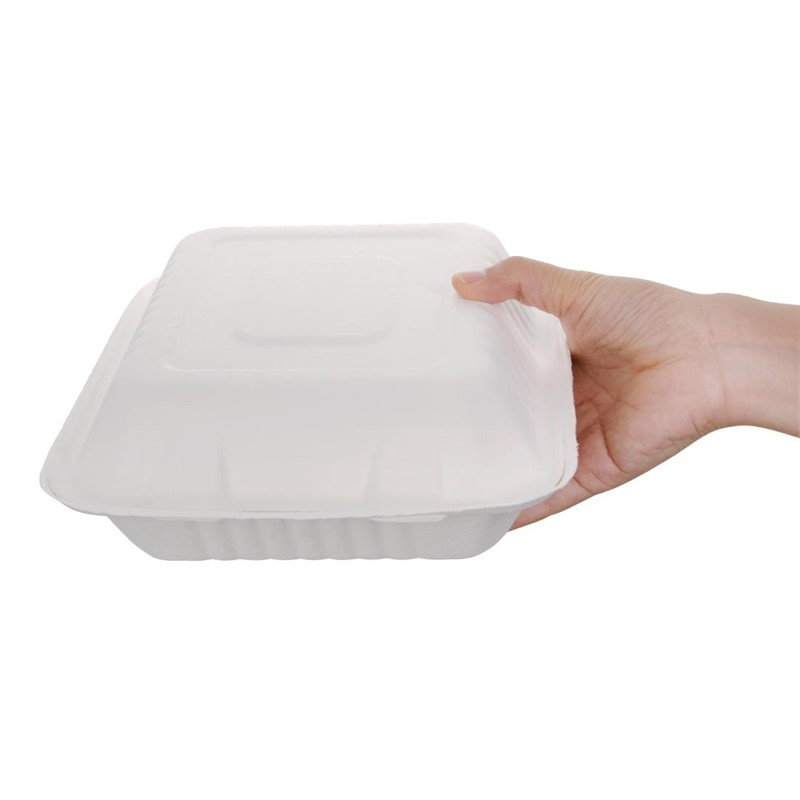 Bo&icirc;tes 3 compartiments avec couvercle &agrave; charni&egrave;re compostables en bagasse Fiesta Compostable 201mm (lot de 200)