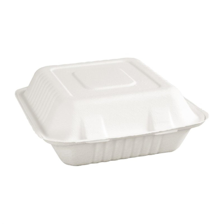 Bo&icirc;tes 3 compartiments avec couvercle &agrave; charni&egrave;re compostables en bagasse Fiesta Compostable 201mm (lot de 200)