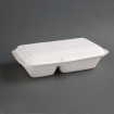 Bo&icirc;tes 2 compartiments avec couvercle &agrave; charni&egrave;re compostables en bagasse Fiesta Compostable 253mm (lot de 200)