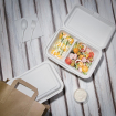 Bo&icirc;tes 2 compartiments avec couvercle &agrave; charni&egrave;re compostables en bagasse Fiesta Compostable 253mm (lot de 200)