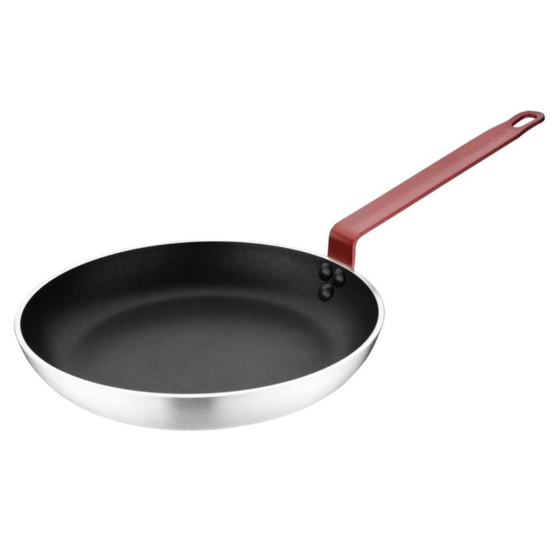 Po&ecirc;le aluminium antiadh&eacute;sive Teflon Platinum Plus Hygiplas avec manche rouge 280mm