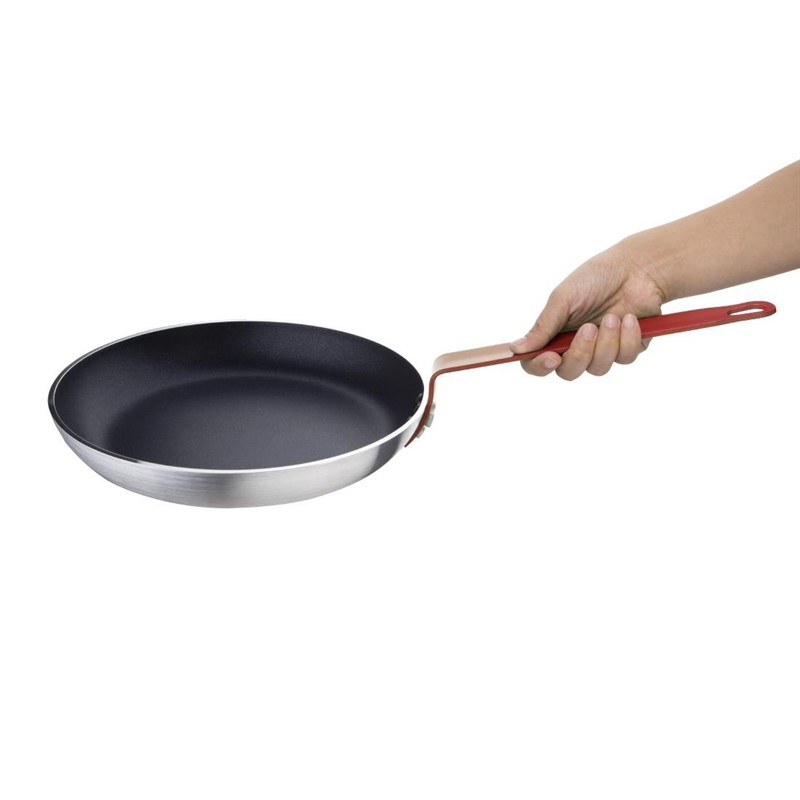 Po&ecirc;le aluminium antiadh&eacute;sive Teflon Platinum Plus Hygiplas avec manche rouge 280mm