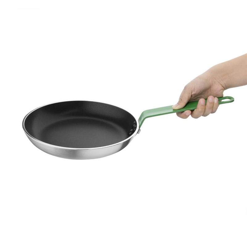Po&ecirc;le aluminium antiadh&eacute;sive Teflon Platinum Plus Hygiplas avec manche vert 200mm