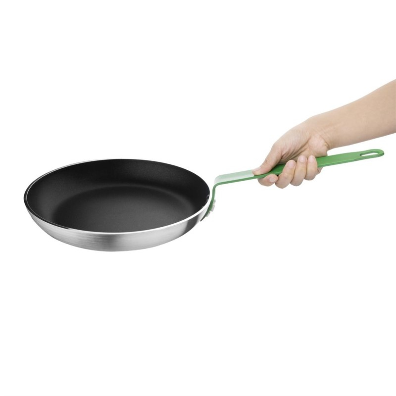 Po&ecirc;le aluminium antiadh&eacute;sive Teflon Platinum Plus Hygiplas avec manche vert 280mm
