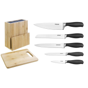 Ensemble de 5 couteaux Soft-Grip Vogue Prep Like A Pro avec bloc couteaux et planche &agrave; d&eacute;couper