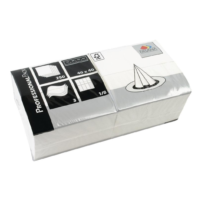 Serviettes de table blanches Fasana 400mm pliage 1/8 (lot de 1000)