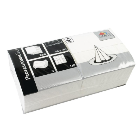 Serviettes de table blanches Fasana 400mm pliage 1/8 (lot de 1000)