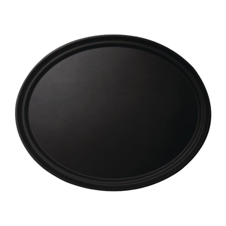 Plateau ovale fibre de verre antid&eacute;rapant Camtread Cambro noir 600 x 730mm