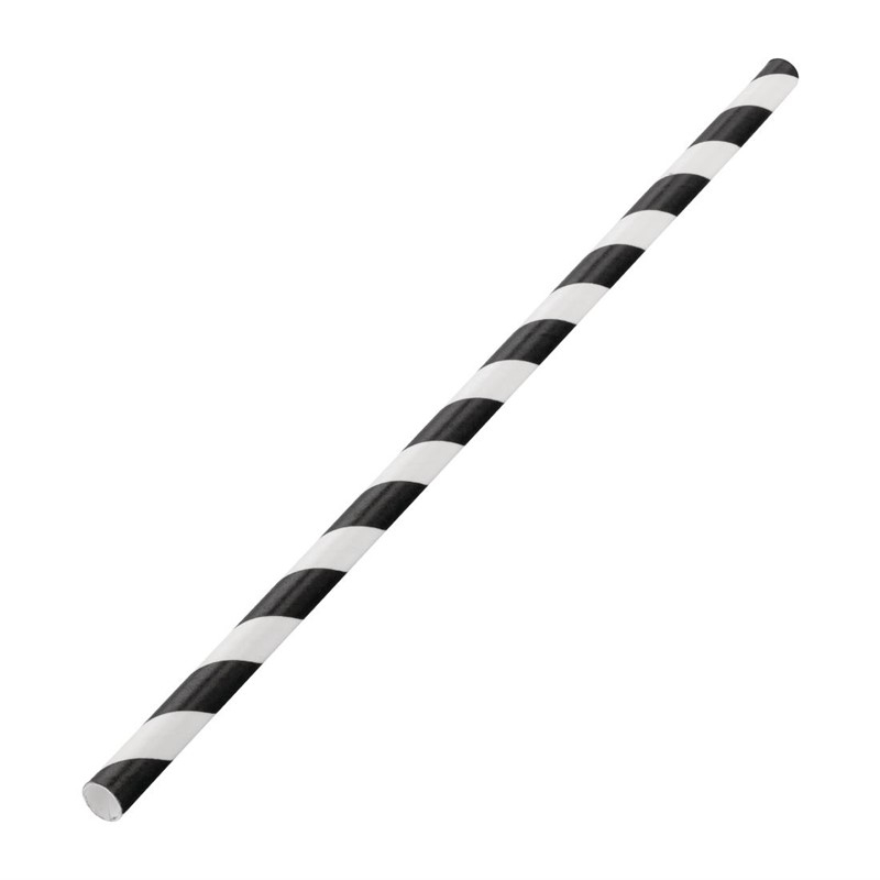 Pailles en papier ray&eacute;es biod&eacute;gradables Utopia noires (lot de 250)