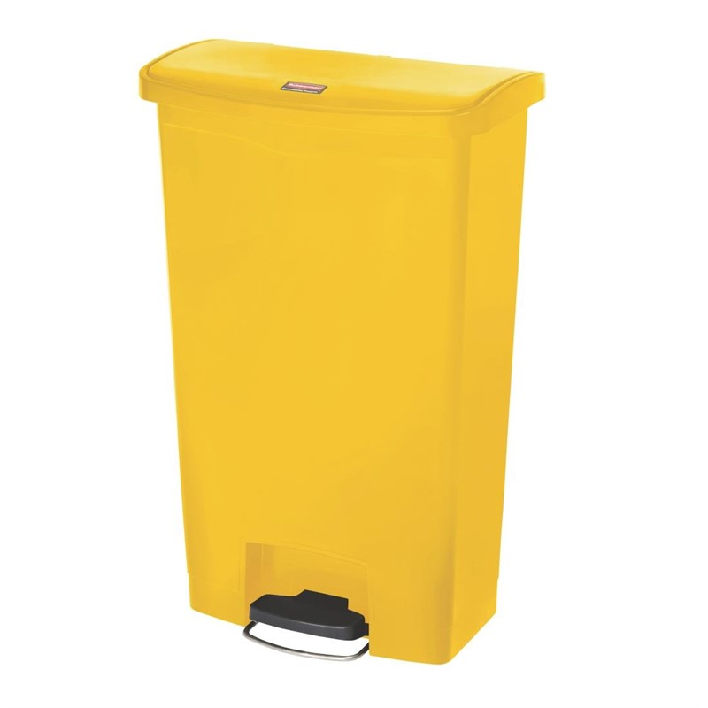 Poubelle &agrave; p&eacute;dale frontale large Slim Jim Step-On Rubbermaid jaune 68L