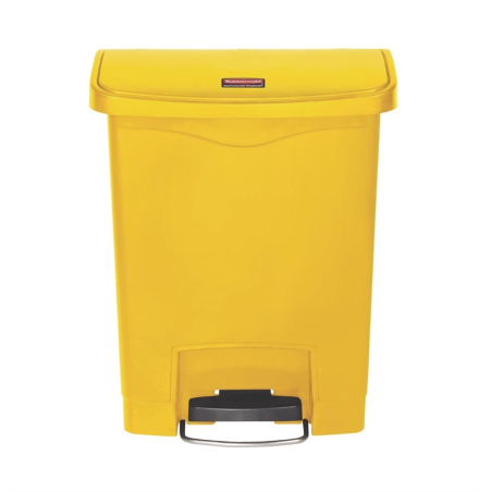 Poubelle &agrave; p&eacute;dale frontale large Slim Jim Step-On Rubbermaid jaune 30L