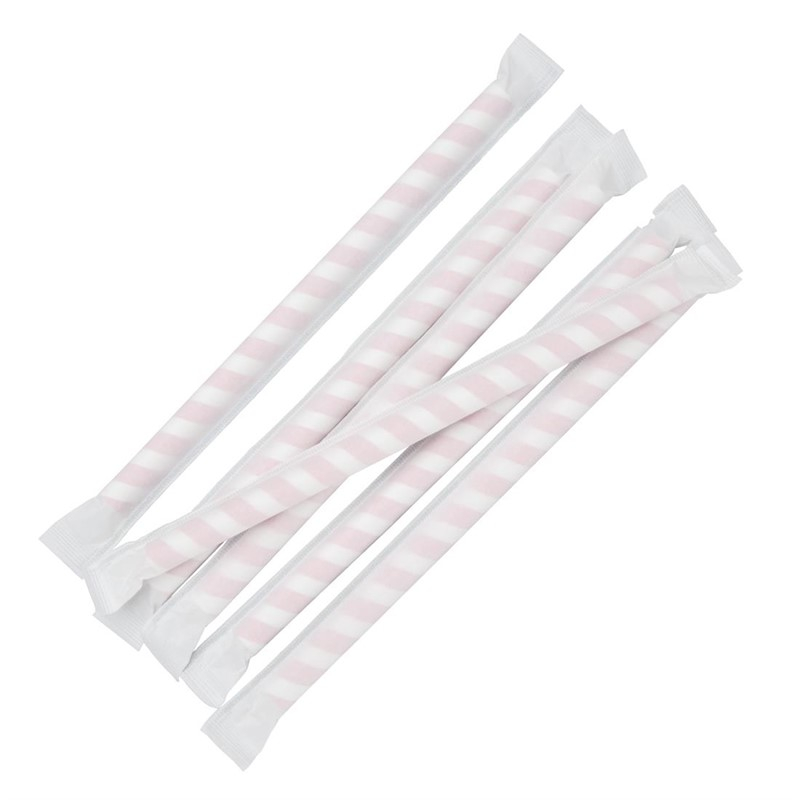 Pailles &agrave; smoothie compostables en papier emball&eacute;es individuellement Fiesta Compostable &agrave; rayures rouges (lot de 250)