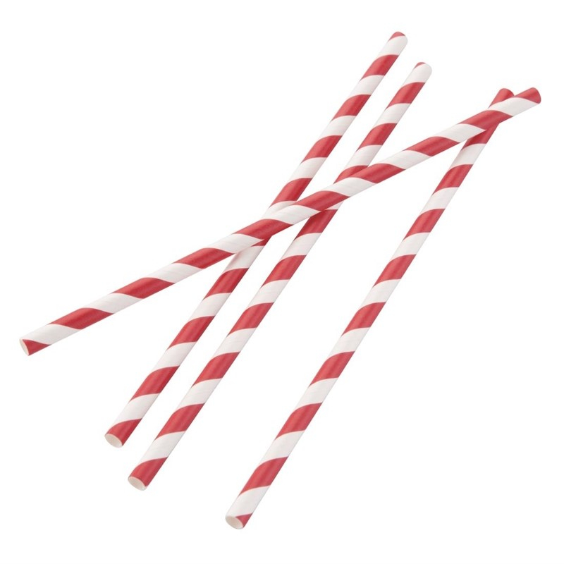 Pailles compostables en papier emball&eacute;es individuellement Fiesta Compostable &agrave; rayures rouges (lot de 250)
