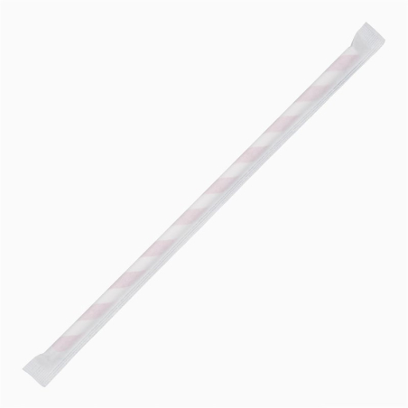 Pailles compostables en papier emball&eacute;es individuellement Fiesta Compostable &agrave; rayures rouges (lot de 250)