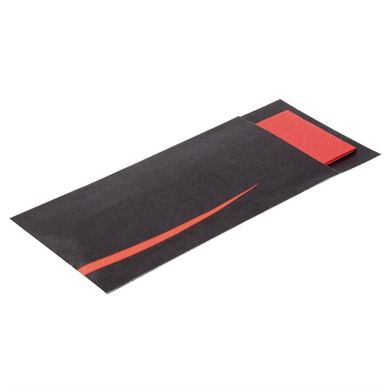 Pochettes &agrave; couverts rouges avec serviette blanche Europochette (lot de 100)
