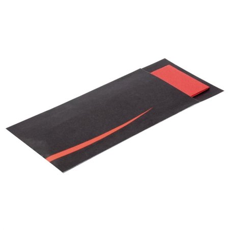 Pochettes &agrave; couverts rouges avec serviette blanche Europochette (lot de 100)