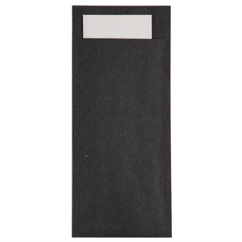 Pochettes &agrave; couverts bordeaux avec serviette noires Europochette (lot de 500)