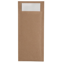 Pochettes &agrave; couverts kraft avec serviette blanche Europochette (lot de 500)