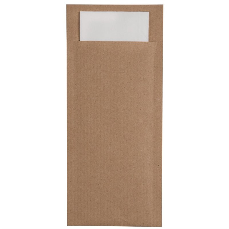 Pochettes &agrave; couverts kraft avec serviette blanche Europochette (lot de 500)