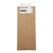 Pochettes &agrave; couverts kraft avec serviette blanche Europochette (lot de 500)