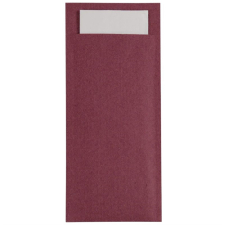 Pochettes &agrave; couverts bordeaux avec serviette blanche Europochette (lot de 500)