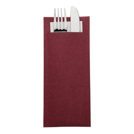 Pochettes &agrave; couverts bordeaux avec serviette blanche Europochette (lot de 500)