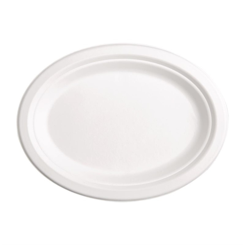 Assiettes ovales compostables en bagasse Fiesta Compostable 316mm (lot de 50)