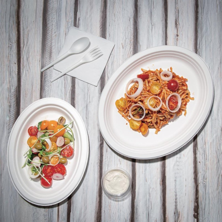 Assiettes ovales compostables en bagasse Fiesta Compostable 198mm (lot de 50)