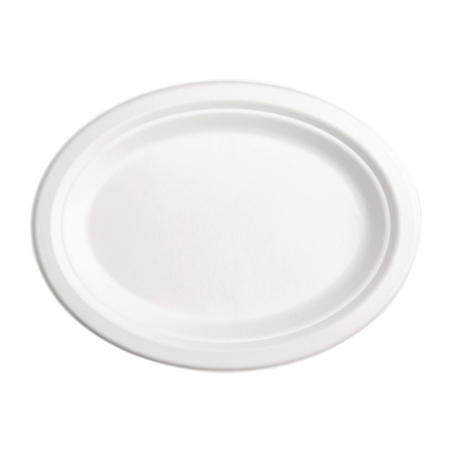 Assiettes ovales compostables en bagasse Fiesta Compostable 198mm (lot de 50)